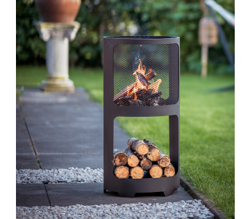 RedFire Premium Vuurhaard met Houtopslag Buffalo in sfeersetting.
