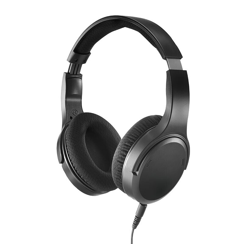 Zwarte over-ear hoofdtelefoon met zachte oorkussens en kabel