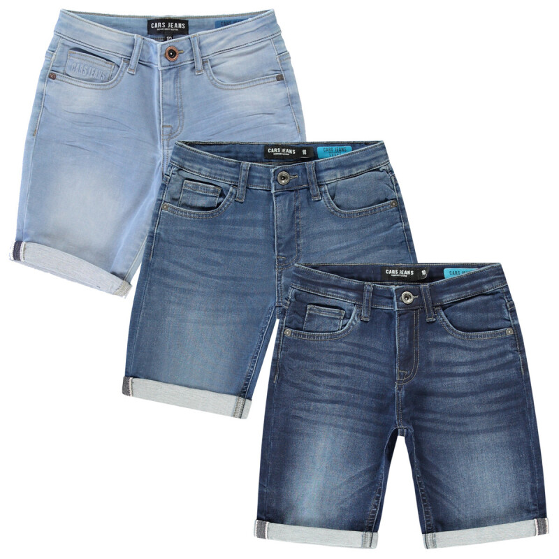 Cars Denim Short Seatle in drie wassingen overzicht met Bleached Used, Stone Used en Dark Used model.
