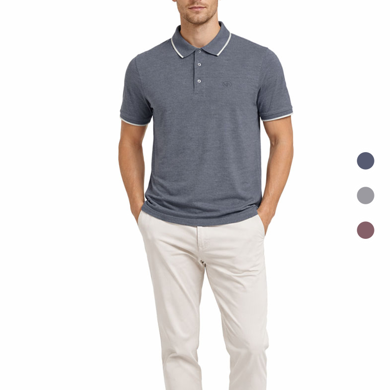 Heren polo Mario Russo Alessio met knoopjes in blauw met beige broek