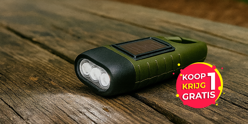 1+1 GRATIS FlinQ Solar Opwindbare Noodzaklampen