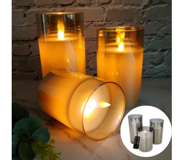 Set van 3 FlinQ Smoked Glass LED Kaarsen met twee kleuren opties