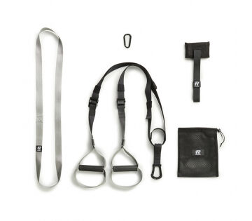 De Rebblo Suspension Trainer bevat een weerstandsband, de suspension trainer, een karabijnhaak en een opbergset. 
