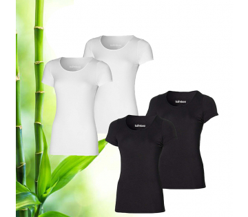 Het 2-Pack Bamboe Dames T-shirt is verkrijgbaar in zwart en wit. 