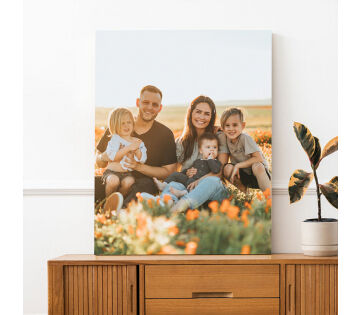 De Canvas Company Foto op Aluminium staat op een kast. De Canvas Company Foto op Aluminium staat op een kast.