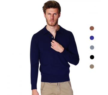 William de Faye Heren Polo Trui met Kasjmier in de kleur marineblauw met verschillende kleuren ernaast.