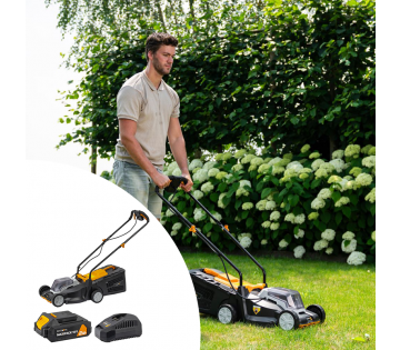 De Batavia Maxxpack Grasmaaier met Accu en Snellader. De Batavia Maxxpack Grasmaaier met Accu en Snellader.