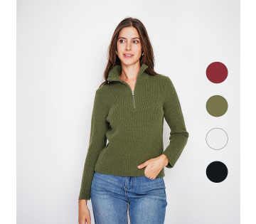 William de Faye Dames Hoge Coltrui met Kasjmier in kaki en de andere opties in kleuren bolletjes.