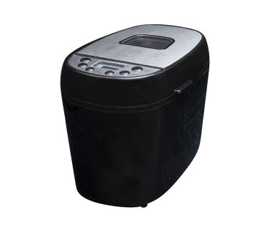 Gastronoma Broodmachine in zwarte uitvoering – compacte automatische broodbakker met metalen bovenkant.