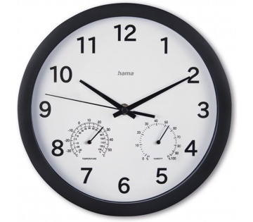 Hama Wandklok Malta met Thermo- en Hygrometer van de voorkant. Hama Wandklok Malta met Thermo- en Hygrometer van de voorkant.