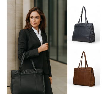 DSTRCT Lederen Werktas in zwart en cognac.