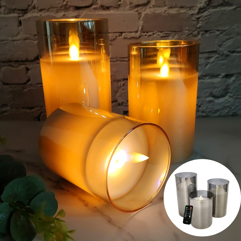 Set van 3 FlinQ Smoked Glass LED Kaarsen met twee kleuren opties