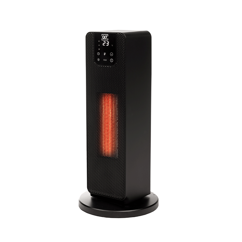 QLT Torenheater met Digitaal Display die aan staat. QLT Torenheater met Digitaal Display die aan staat.