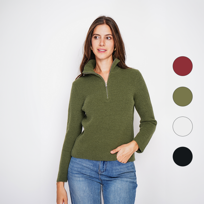 William de Faye Dames Hoge Coltrui met Kasjmier in kaki en de andere opties in kleuren bolletjes.