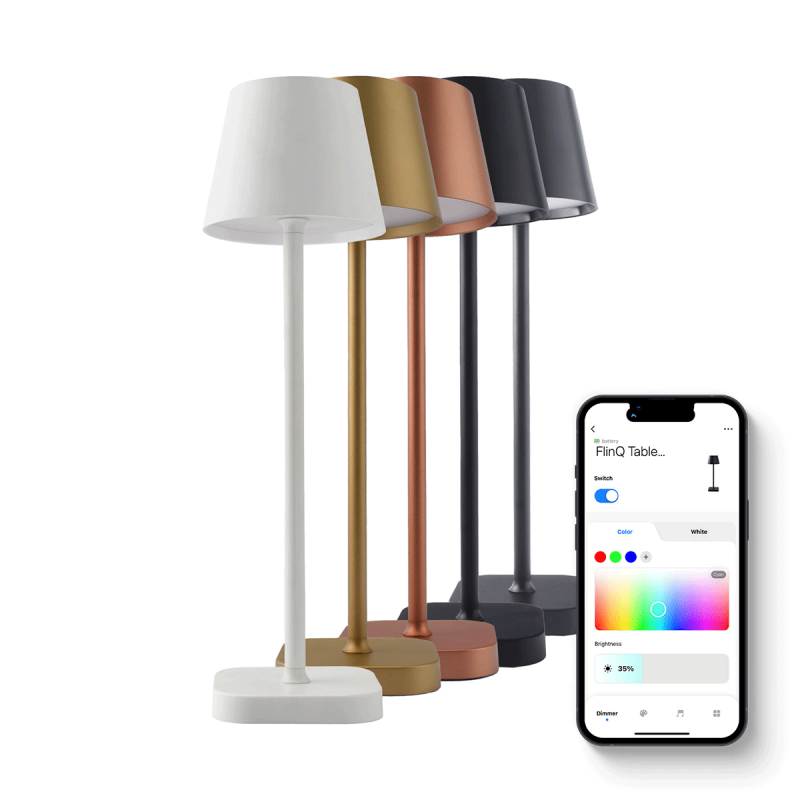 FlinQ Smart Draadloze LED Tafellamp in alle kleuren met app.