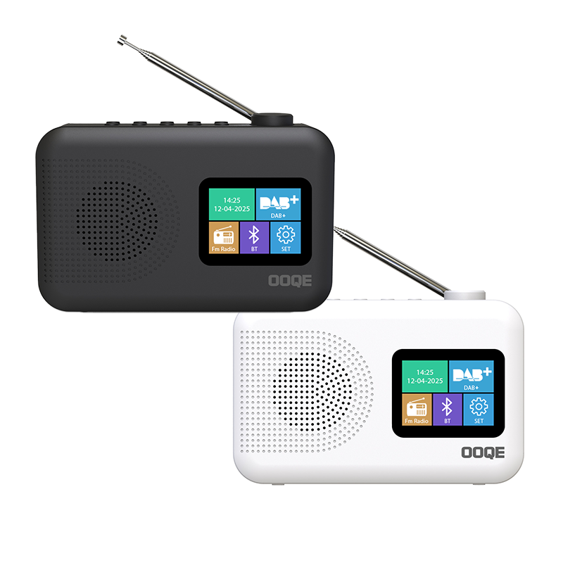 OOQE TUNE PRO DAB+ (NOOD)RADIO in zwart en wit.