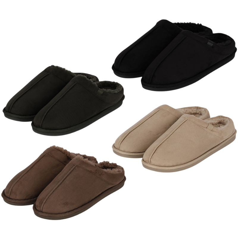 Heat Essentials Heren Faux-Suede Huis Sloffen in vier verschillende kleuren.